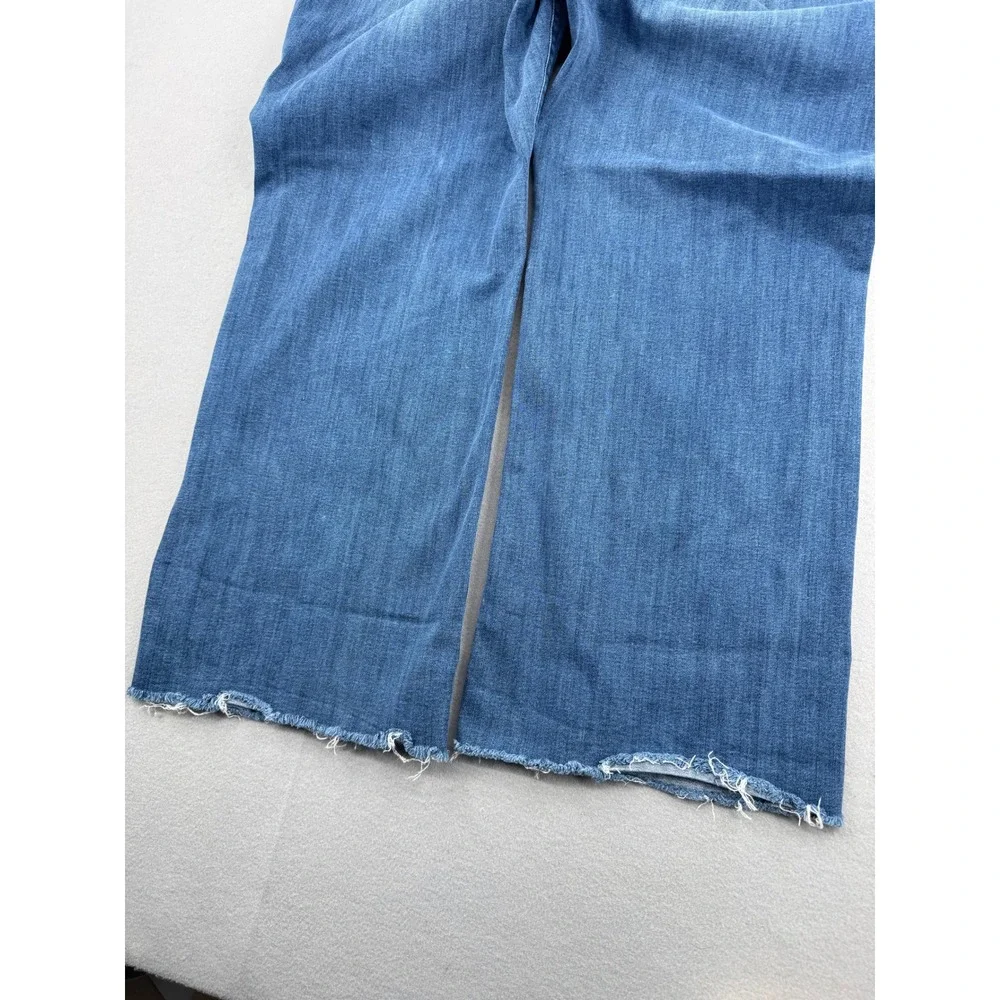 Lane Bryant Wide Leg Denim Jeans Womens 22P Petite (42x28) Raw Hem Medium Wash
